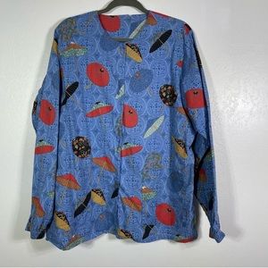 Scrub Jacket, Fun Japanese Umbrella Print. Similar to a size 2X/3X.